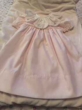 Classic Pink Smocked Baby Dress with Embroidered Collar